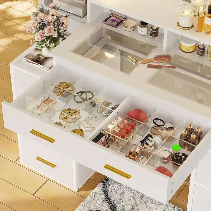 Makeup Vanity Table with 10x Magnifying Mirror Vanity Desk Glass Top