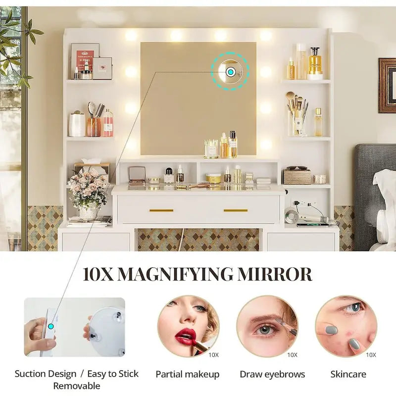 Makeup Vanity Table with 10x Magnifying Mirror Vanity Desk Glass Top