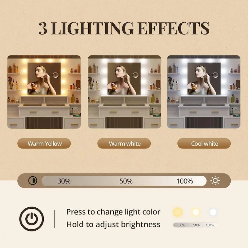 Makeup Vanity Table with 10x Magnifying Mirror Vanity Desk Glass Top