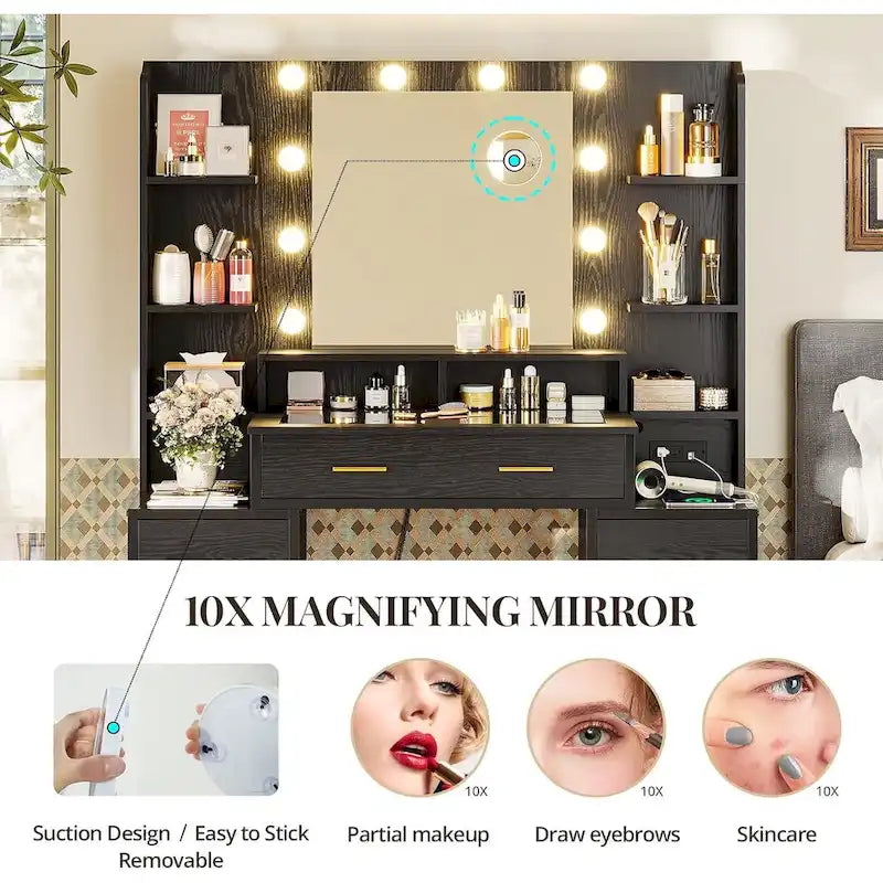 Makeup Vanity Table with 10x Magnifying Mirror Vanity Desk Glass Top
