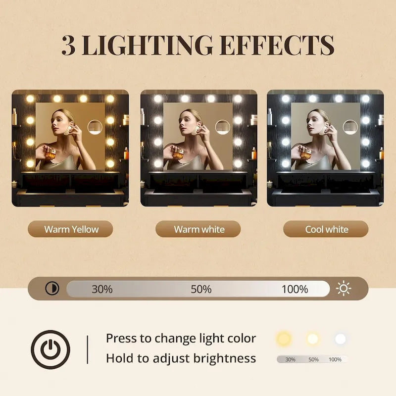 Makeup Vanity Table with 10x Magnifying Mirror Vanity Desk Glass Top