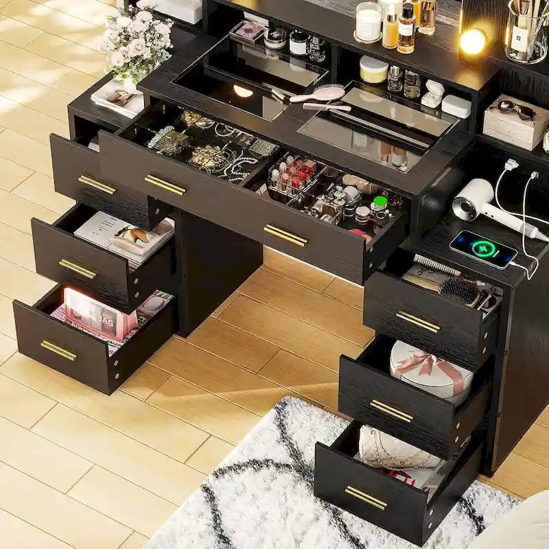 Makeup Vanity Table with 10x Magnifying Mirror Vanity Desk Glass Top