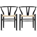 Set of 2 Modern Wood Dining Chair With Y Back Arm Armchair Hemp Seat For Home Restaurant Office