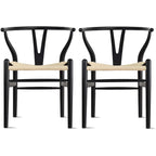 Set of 2 Modern Wood Dining Chair With Y Back Arm Armchair Hemp Seat For Home Restaurant Office