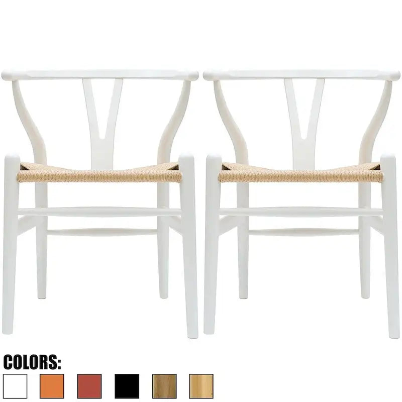 Set of 2 Modern Wood Dining Chair With Y Back Arm Armchair Hemp Seat For Home Restaurant Office