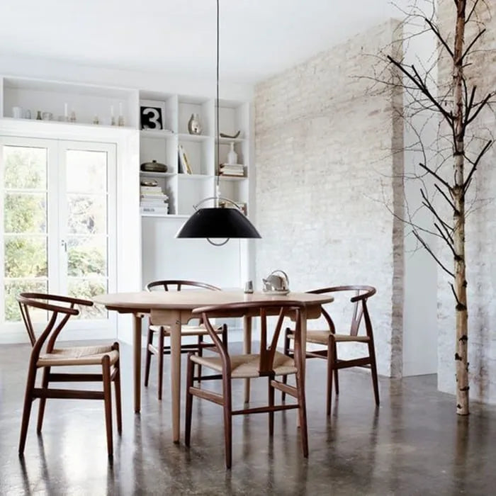 Set of 2 Modern Wood Dining Chair With Y Back Arm Armchair Hemp Seat For Home Restaurant Office