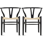 Set of 2 Modern Wood Dining Chair With Y Back Arm Armchair Hemp Seat For Home Restaurant Office