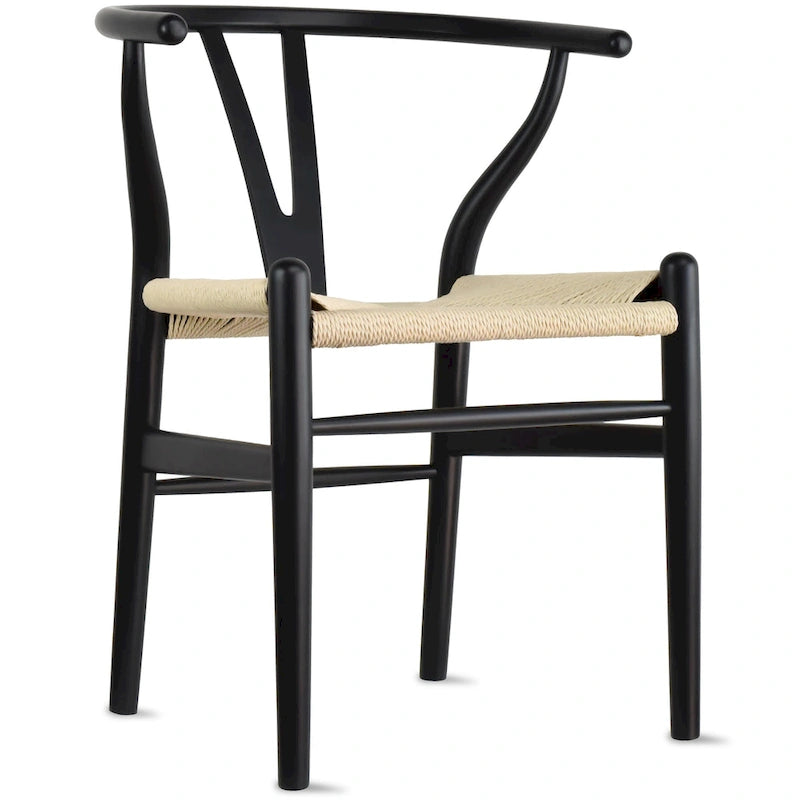 Set of 2 Modern Wood Dining Chair With Y Back Arm Armchair Hemp Seat For Home Restaurant Office