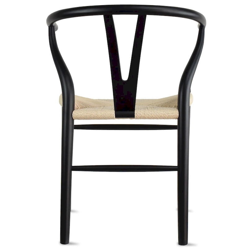 Set of 2 Modern Wood Dining Chair With Y Back Arm Armchair Hemp Seat For Home Restaurant Office