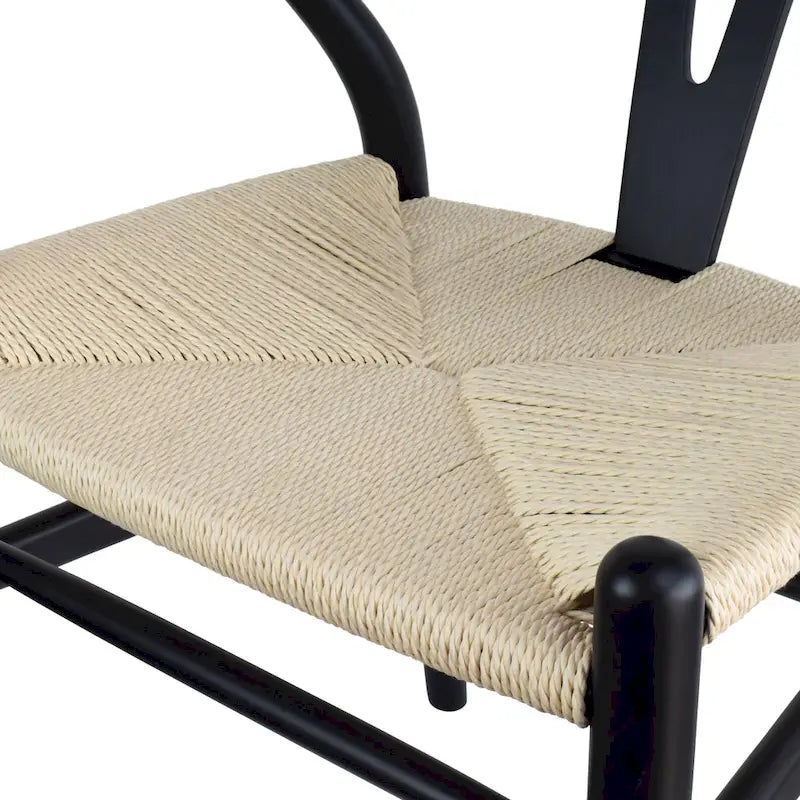 Set of 2 Modern Wood Dining Chair With Y Back Arm Armchair Hemp Seat For Home Restaurant Office