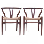Set of 2 Modern Wood Dining Chair With Y Back Arm Armchair Hemp Seat For Home Restaurant Office