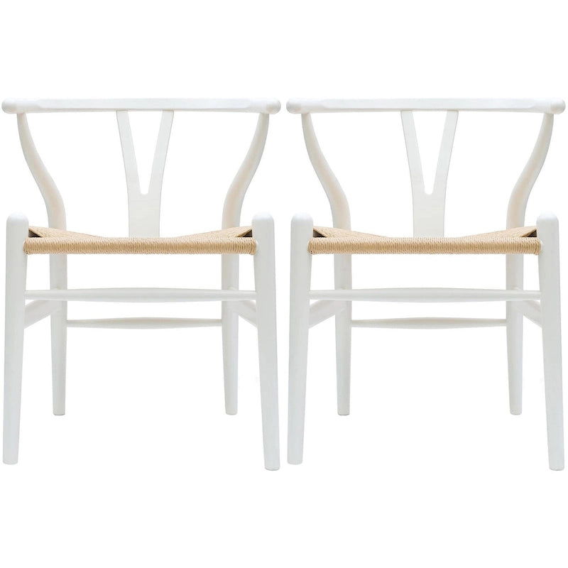 Set of 2 Modern Wood Dining Chair With Y Back Arm Armchair Hemp Seat For Home Restaurant Office