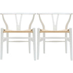 Set of 2 Modern Wood Dining Chair With Y Back Arm Armchair Hemp Seat For Home Restaurant Office