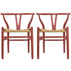 Set of 2 Modern Wood Dining Chair With Y Back Arm Armchair Hemp Seat For Home Restaurant Office