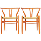 Set of 2 Modern Wood Dining Chair With Y Back Arm Armchair Hemp Seat For Home Restaurant Office