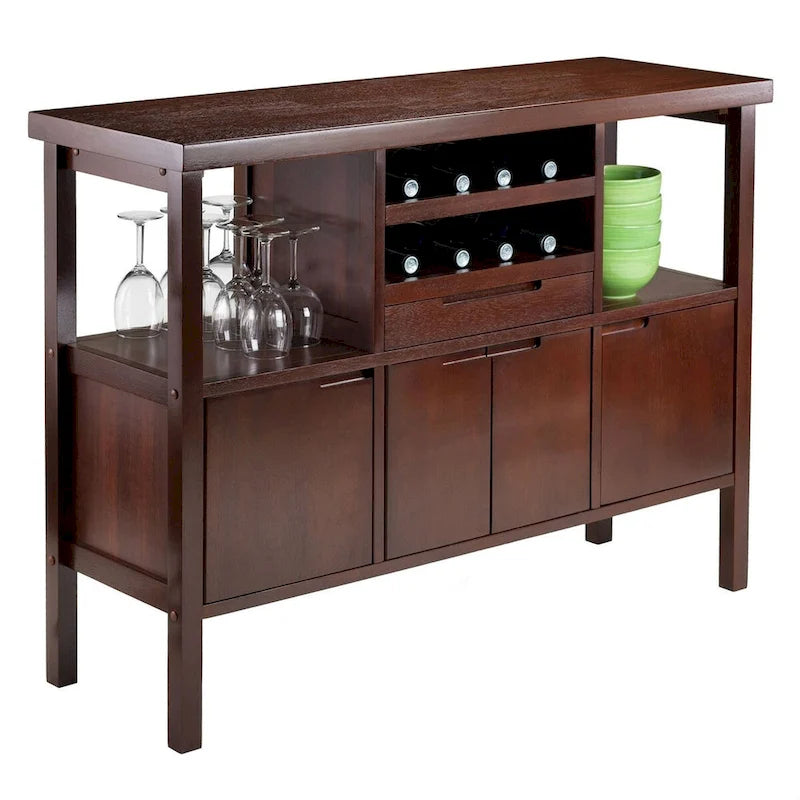 Sideboard Buffet Table Wine Rack in Brown Wood Finish - 46W x 16D x 34H