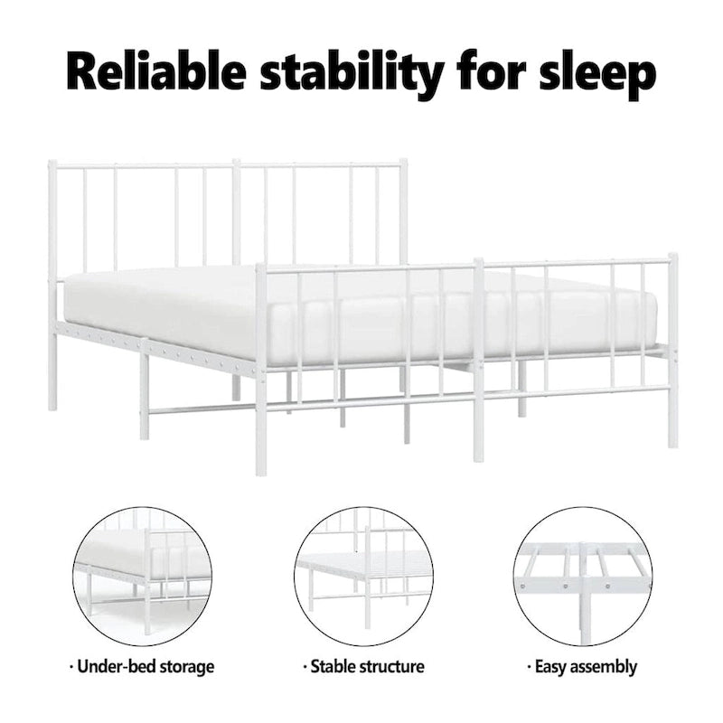 vidaXL Metal Bed Frame with Headboard, No Mattress