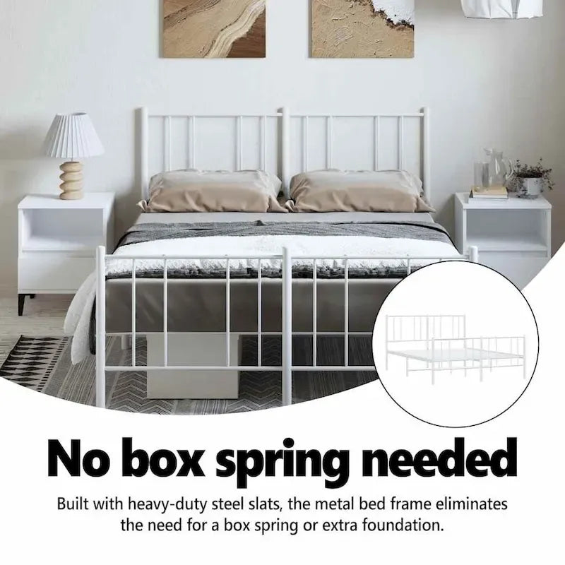 vidaXL Metal Bed Frame with Headboard, No Mattress
