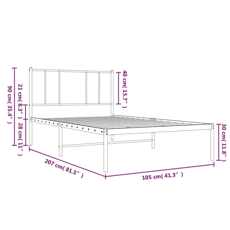 vidaXL Metal Bed Frame with Headboard, No Mattress