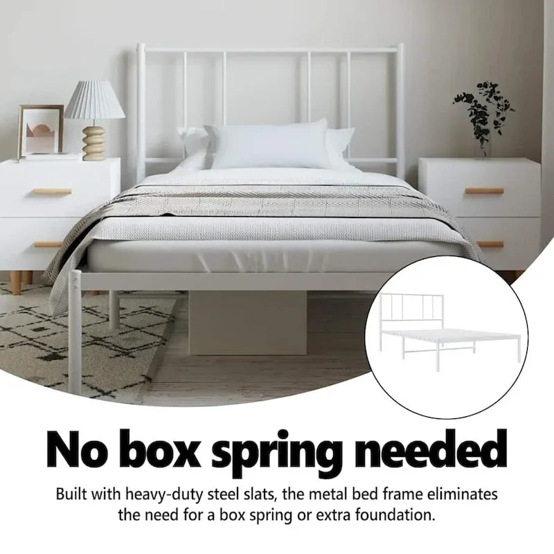vidaXL Metal Bed Frame with Headboard, No Mattress