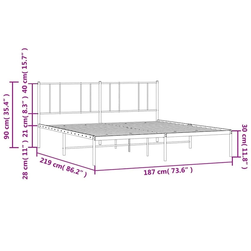 vidaXL Metal Bed Frame with Headboard, No Mattress