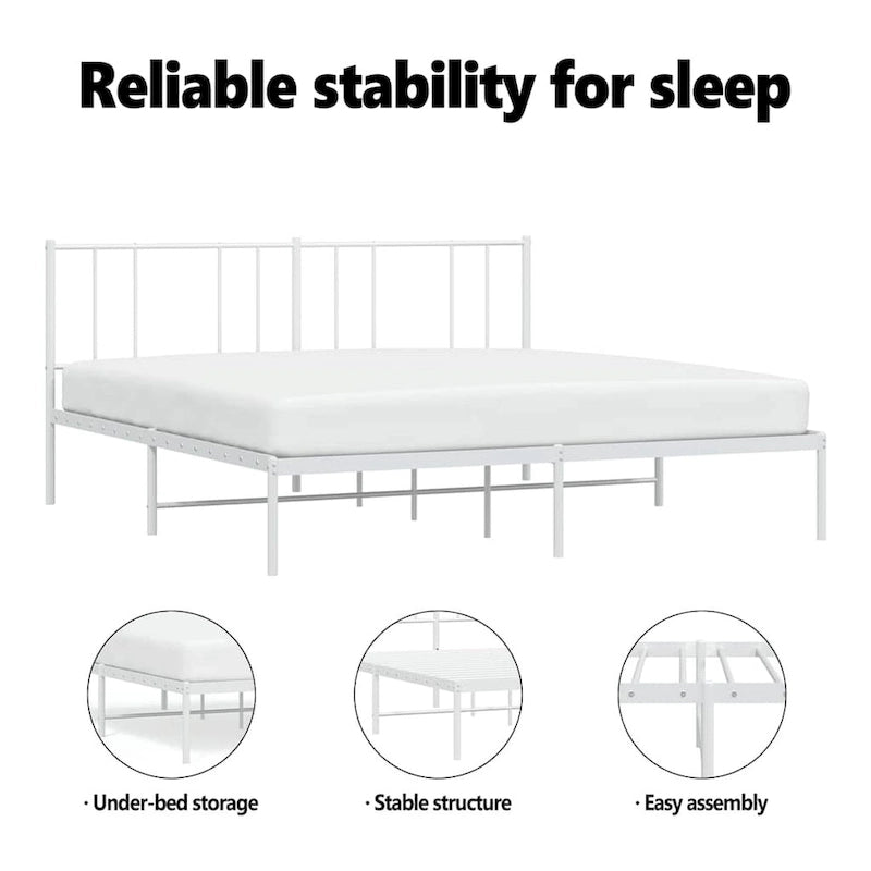 vidaXL Metal Bed Frame with Headboard, No Mattress