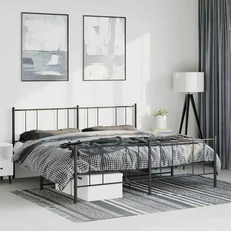 vidaXL Metal Bed Frame with Headboard, No Mattress