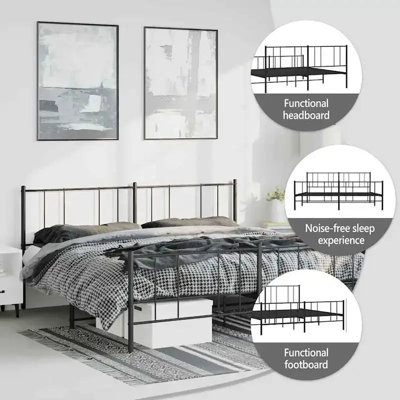 vidaXL Metal Bed Frame with Headboard, No Mattress