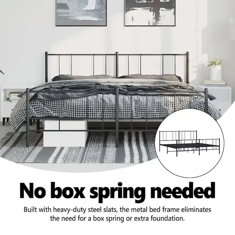 vidaXL Metal Bed Frame with Headboard, No Mattress