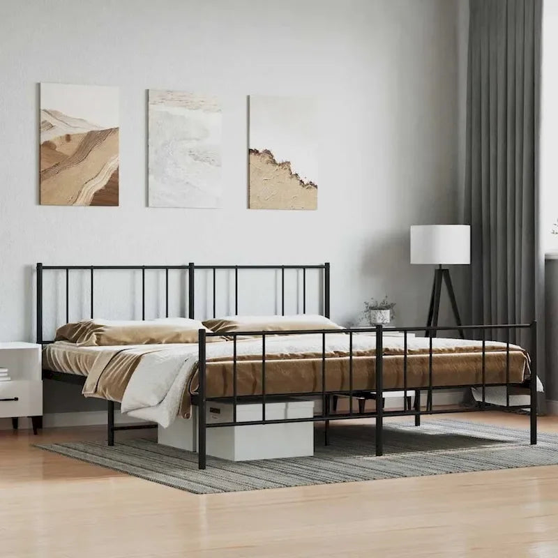 vidaXL Metal Bed Frame with Headboard, No Mattress