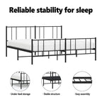 vidaXL Metal Bed Frame with Headboard, No Mattress