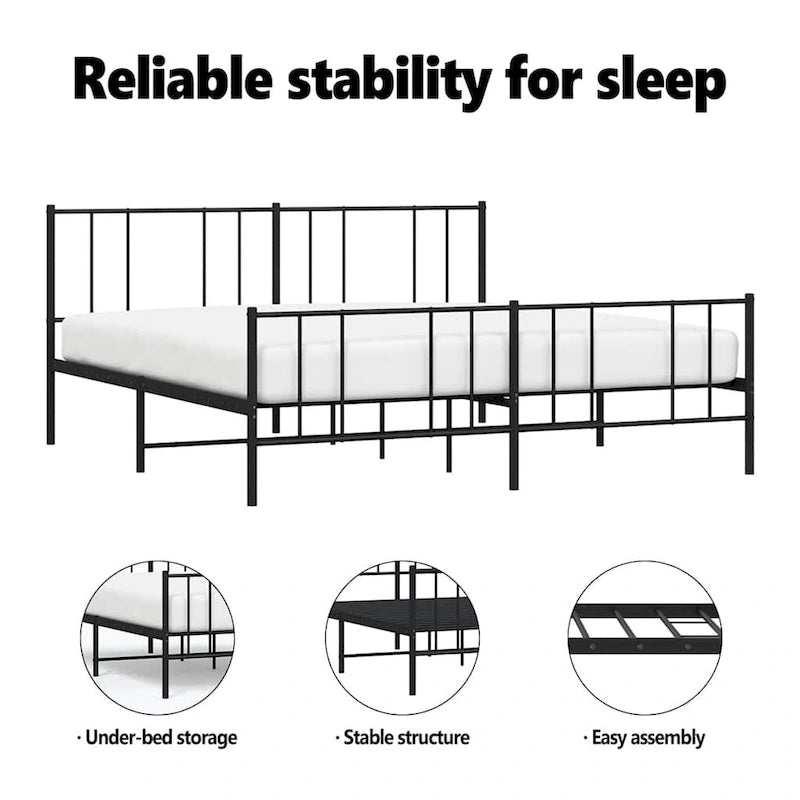 vidaXL Metal Bed Frame with Headboard, No Mattress