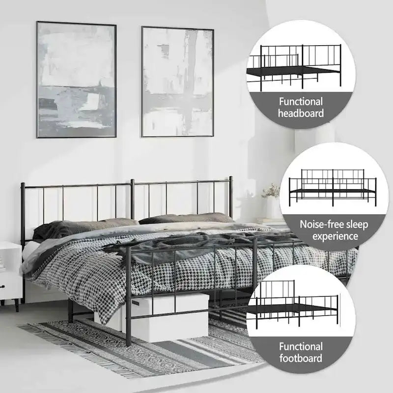 vidaXL Metal Bed Frame with Headboard, No Mattress