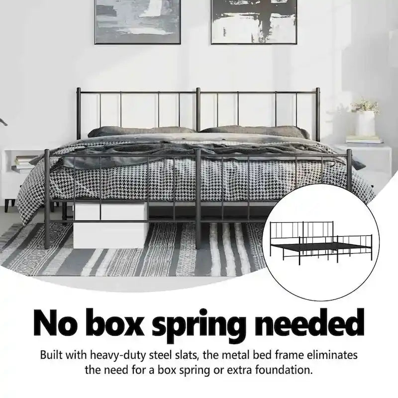 vidaXL Metal Bed Frame with Headboard, No Mattress