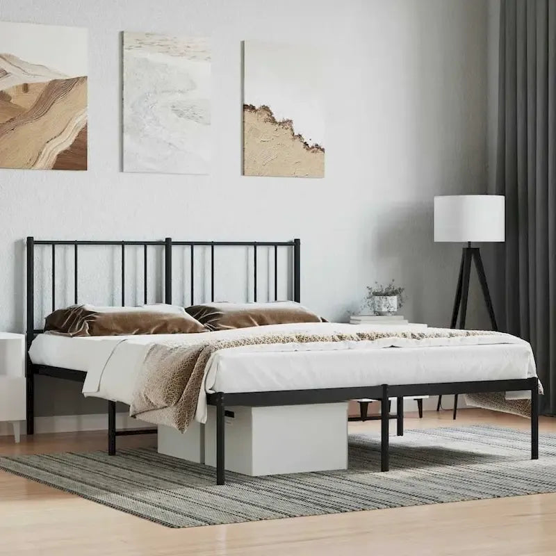 vidaXL Metal Bed Frame with Headboard, No Mattress