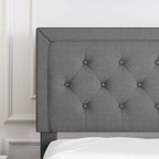 Linen Upholstered Adjustable Height Platform Bed with Button-Tufted Headboard