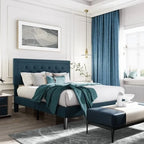 Linen Upholstered Adjustable Height Platform Bed with Button-Tufted Headboard