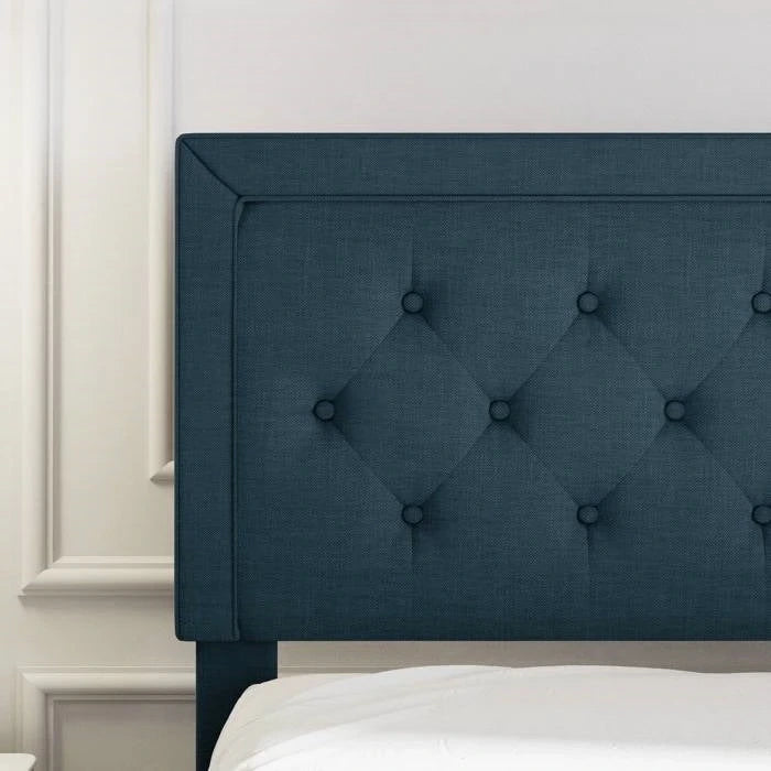 Linen Upholstered Adjustable Height Platform Bed with Button-Tufted Headboard
