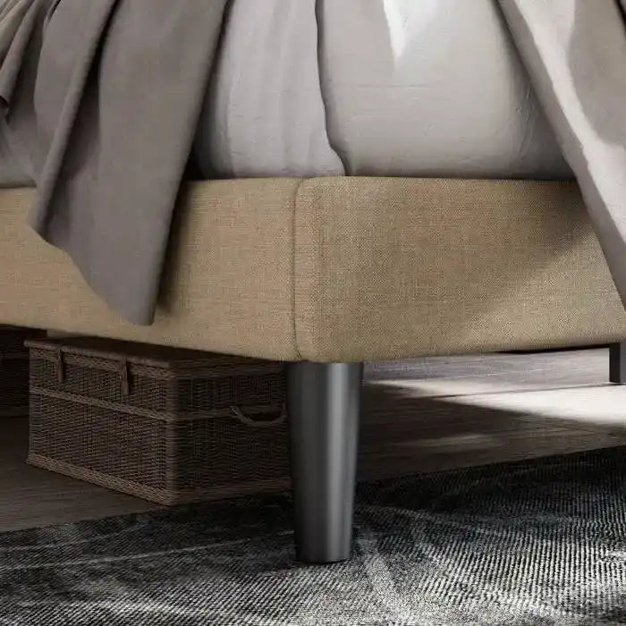 Linen Upholstered Adjustable Height Platform Bed with Button-Tufted Headboard