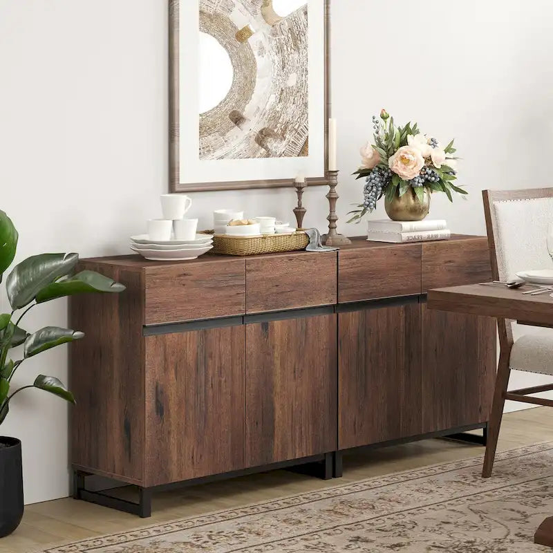 WAMPAT Modern Buffet Sideboards with Adjustable Shelves, Coffee Bar Table for Dining Room