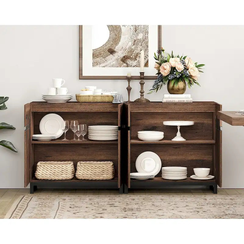WAMPAT Modern Buffet Sideboards with Adjustable Shelves, Coffee Bar Table for Dining Room
