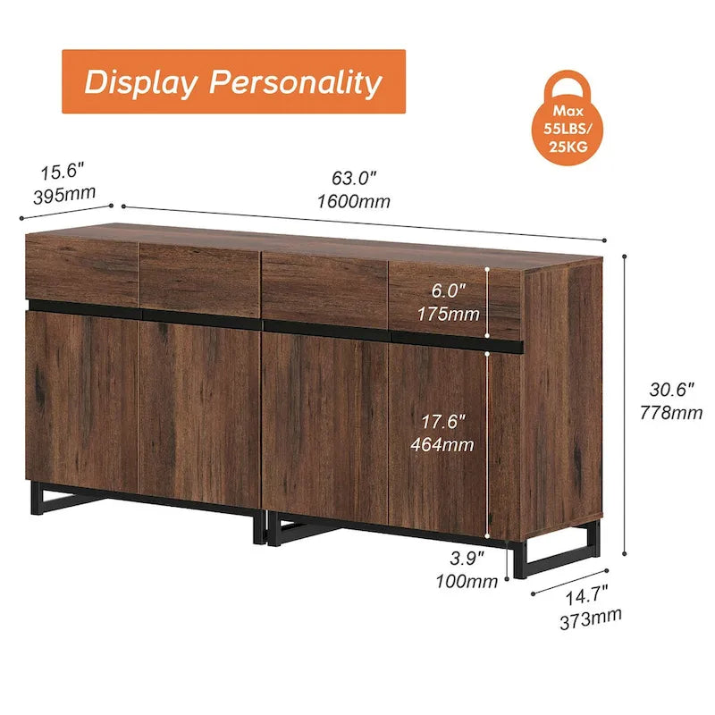 WAMPAT Modern Buffet Sideboards with Adjustable Shelves, Coffee Bar Table for Dining Room