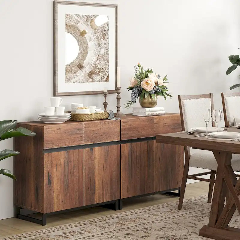WAMPAT Modern Buffet Sideboards with Adjustable Shelves, Coffee Bar Table for Dining Room