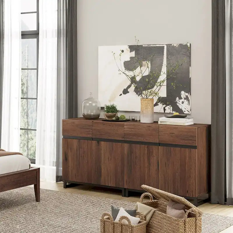 WAMPAT Modern Buffet Sideboards with Adjustable Shelves, Coffee Bar Table for Dining Room