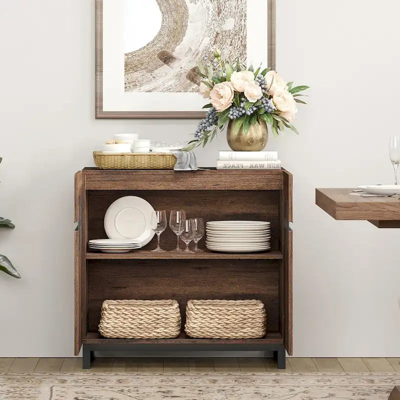 WAMPAT Modern Buffet Sideboards with Adjustable Shelves, Coffee Bar Table for Dining Room