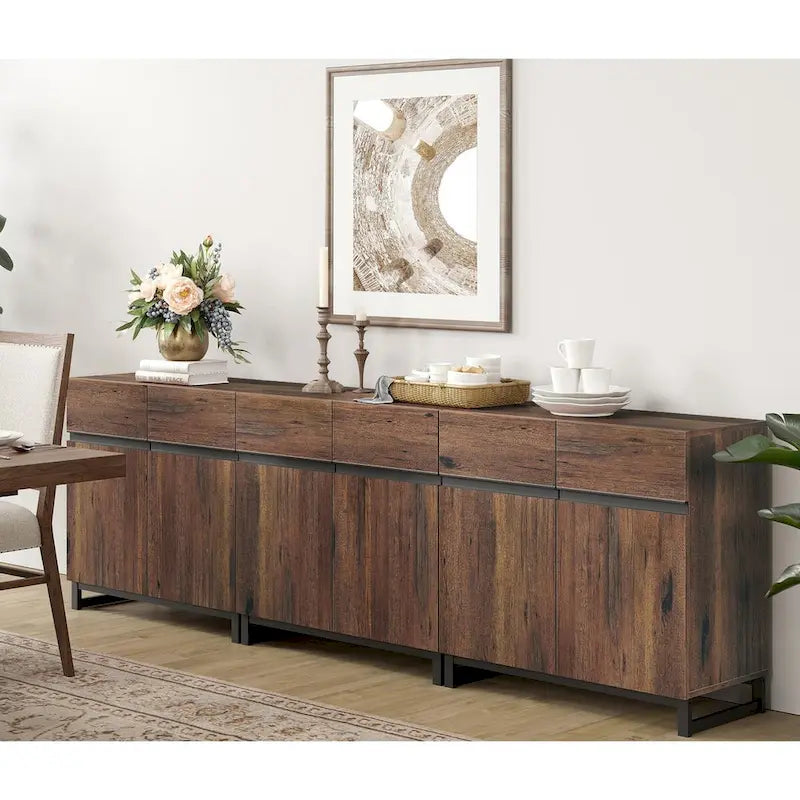 WAMPAT Modern Buffet Sideboards with Adjustable Shelves, Coffee Bar Table for Dining Room