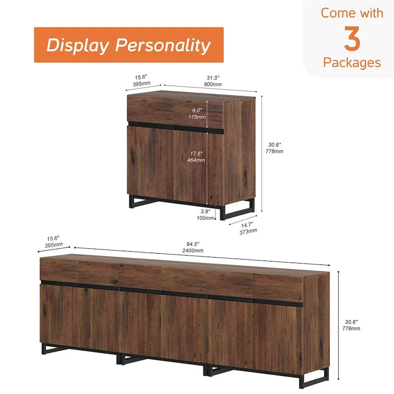 WAMPAT Modern Buffet Sideboards with Adjustable Shelves, Coffee Bar Table for Dining Room