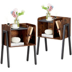 VECELO Set of 2 Industrial Nightstands with Storage Shelves,Brown