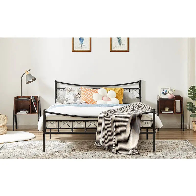 VECELO Set of 2 Industrial Nightstands with Storage Shelves,Brown