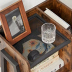 VECELO Set of 2 Industrial Nightstands with Storage Shelves,Brown